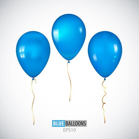 Realistic 3D Blue helium balloons isolated on white background. Set of metallic balloons for your design.のイラスト素材