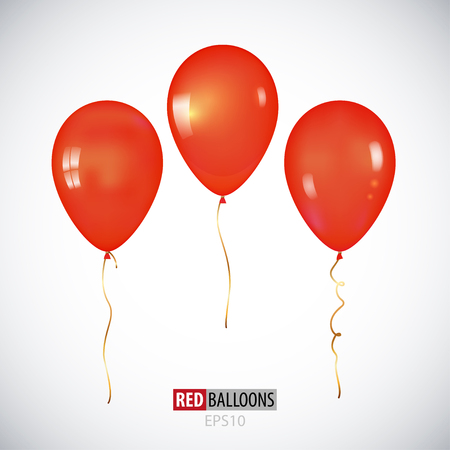 Realistic 3D transparent red helium balloons isolated on white background. Set of balloons for your design.のイラスト素材