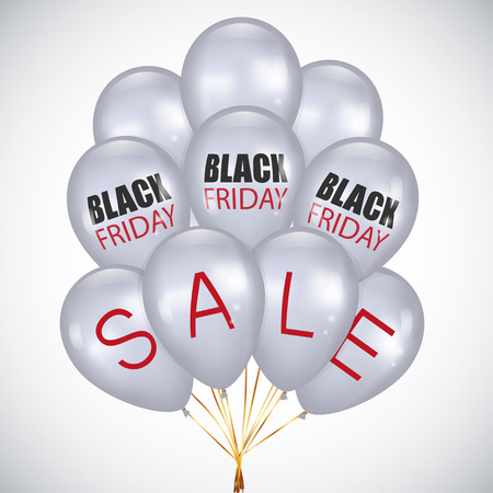 Black Friday sale poster with realistic white balloons on white background. Bunch of glossy balloons with the inscription Black Friday Sale.のイラスト素材
