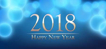 2018 happy new year with blue bokeh and place for text horizontal flyer, poster, dinner invitation, greeting card, or bannerのイラスト素材