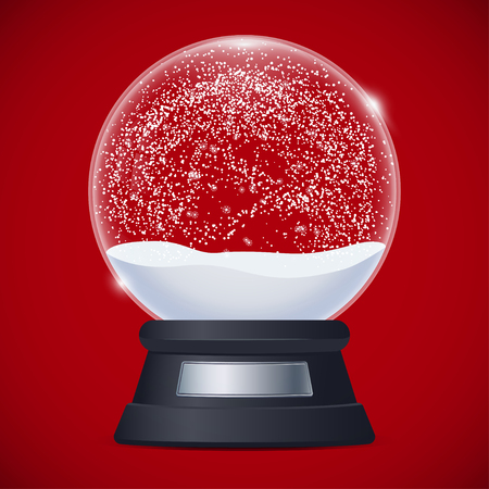 Illustration of realistic snow globe nameplate for your text and objects red background.のイラスト素材
