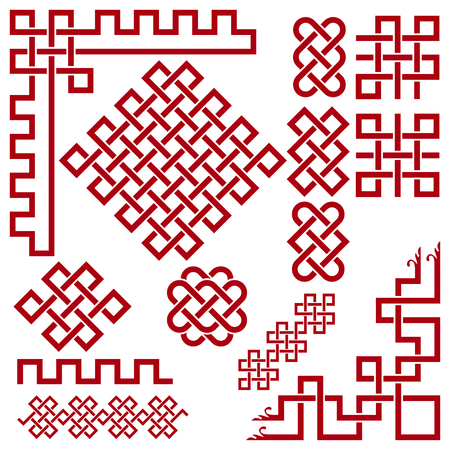 Chinese ornament. Set of Oriental Design Elements: frame, border, knot, ornament, corner.のイラスト素材
