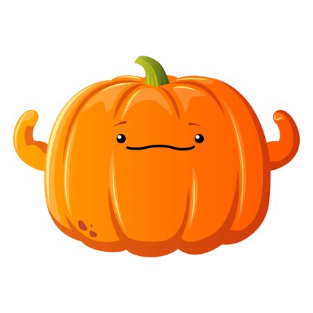 Pumpkin vector icon. Cartoon style design. Kawaii strong pumpkin. Illustration for sticker or halloween.のイラスト素材