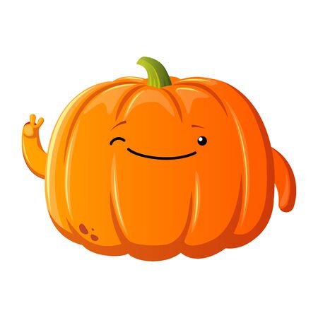 Pumpkin vector icon. Cartoon style design. Kawaii wink pumpkin. Illustration for sticker or halloween.のイラスト素材