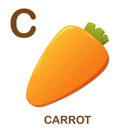 Carrot icon with letter C. Cartoon style object. Vector Illustration.のイラスト素材