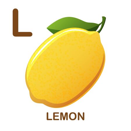 Lemon vector icon. Icon with letter L. Illustration for alphabet on white background. Cartoon style.のイラスト素材