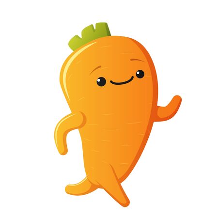 Cute carrot character. Kawaii running carrot. Vector isolated on white backgroundのイラスト素材