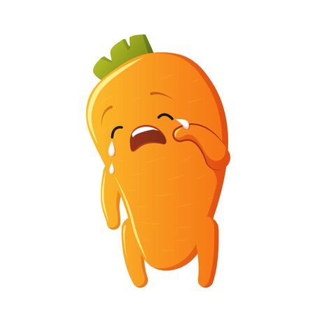 Carrot character. Kawaii crying carrot. Vector isolated on white backgroundのイラスト素材
