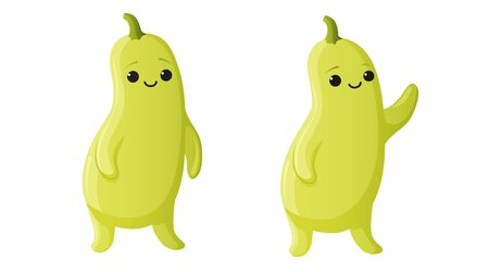 Squashs vector icon. Cartoon style object. Kawaii zucchini characters. Illustration for sticker.のイラスト素材