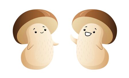 Mushroom characters. Collection Kawaii vector isolated on white background for animation. Emotions: happy, smiling. Cartoon styleのイラスト素材