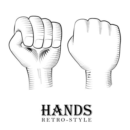 Engraving fist. Two fists raised. Retro styleのイラスト素材