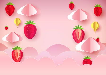 Template flyer, banner or poster. Paper style. Hot Air balloons in the sky.のイラスト素材