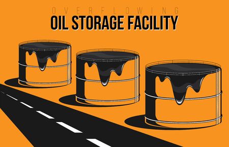 Overflowing Oil storage facility composition with road. Industrial facilities Tanks for storage oilのイラスト素材