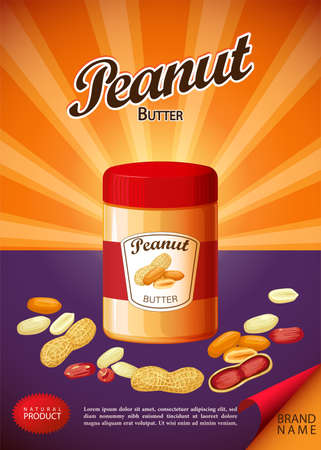 Peanut butter spread and sandwich illustration. Poster for advertisingのイラスト素材