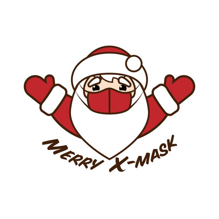 Christmas cartoon character. Santa Claus with surgical mask in flat style. COVID-19, Corona virus protection. Vectorのイラスト素材