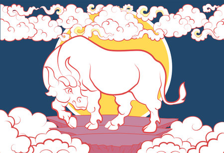 Chinese New Year 2021. White bull on blue backgroundのイラスト素材