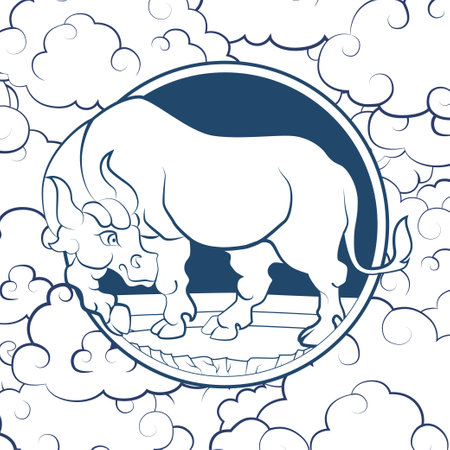 Chinese New Year 2021. White bull on blue backgroundのイラスト素材