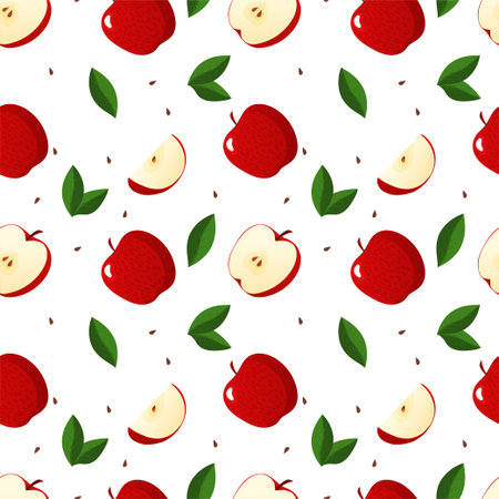 Seamless pattern with apples, leaves and seeds. Shana Tovaのイラスト素材