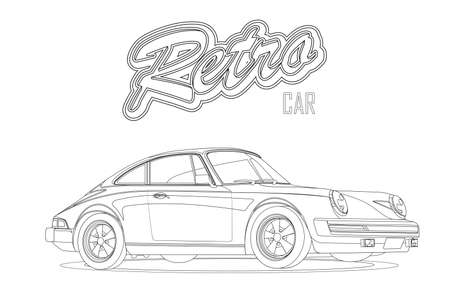 Retro car. Vintage classic car. Sport car. line illustrationのイラスト素材
