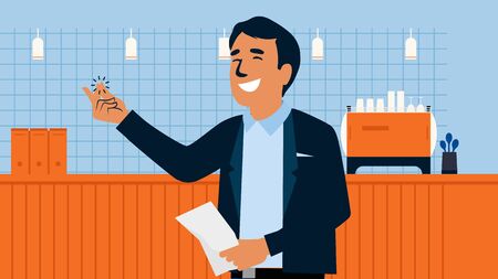 Male hand with snapping finger magic gesture. Its easy concept in pop art style. snap , click gesturing expression, illustration. fingers, color drawing on the theme of gestures.のイラスト素材