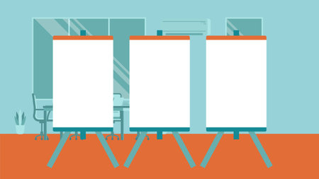 Easel flat icon design vector illustration. blank presentation board. Flip chart cartoon. Set of...