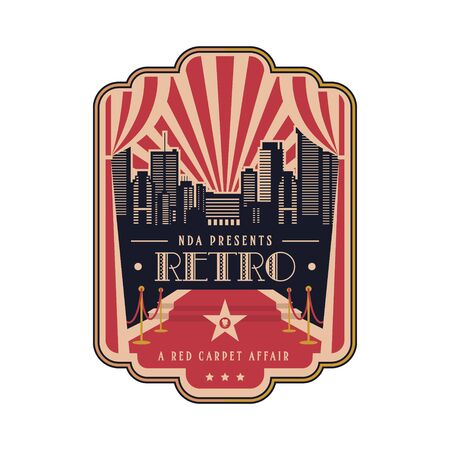 Red carpet logo icon. Ceremonial vip event. Sign for web page or mobile app. Cinema award. Stage with curtain.のイラスト素材