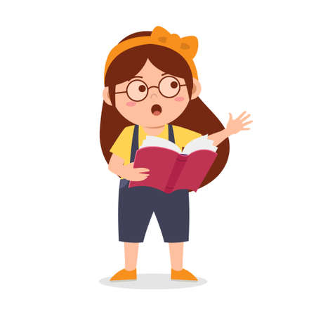 girl standing and reading a bookのイラスト素材