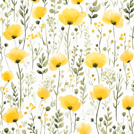 Seamless pattern with watercolor poppies and herbs.のイラスト素材