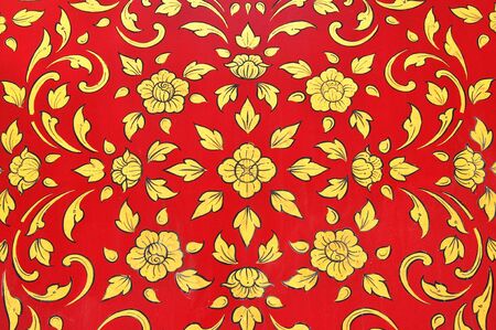 Traditional Thai painting style gold and redのeditorial素材