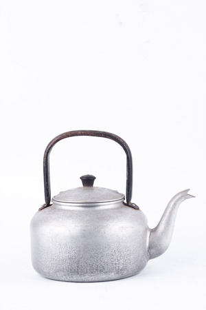 old vintage retro Kettle on white background drink isolated (front view). Which, kettle made of aluminum materials.の写真素材