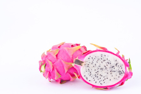 dessert vivid and vibrant dragon fruit (dragonfruit) or pitaya on white background healthy fruit food isolatedの写真素材