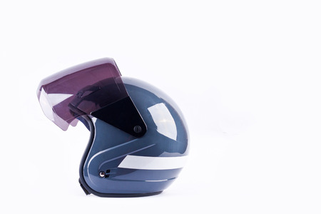 blue motorcycle helmet side view on white background helmet safety object isolatedの写真素材