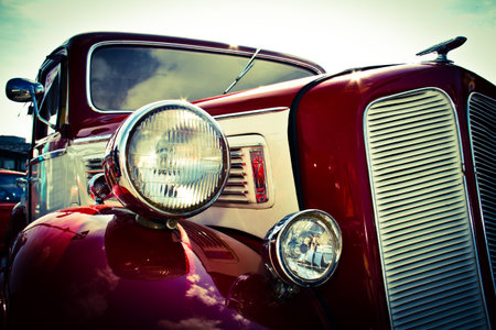 Old car front view headlights