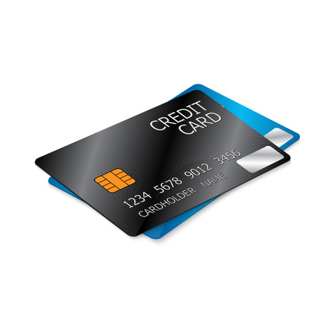 Black and Blue Credit Cards, Two Credit Cards Isolated on White Background. illustration.のイラスト素材