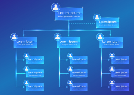 Organizational chart infographic, Business Structure Concept, Business Flowchart Work Process, Blue Abstract Design.