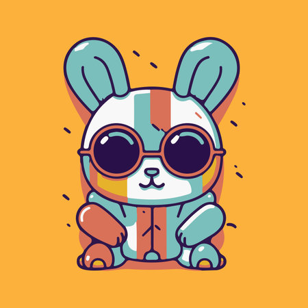 Cute cartoon rabbit with sunglasses. Vector illustration in flat style.のイラスト素材