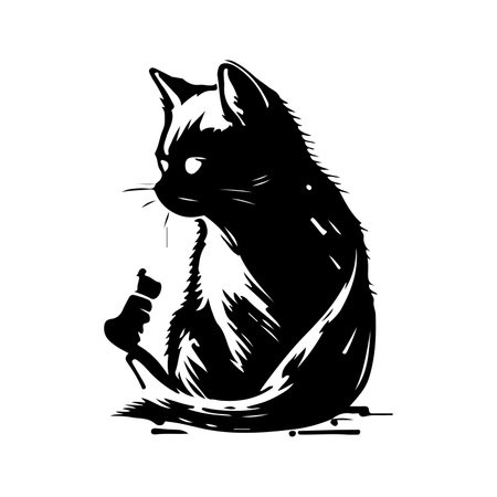 Vector image of a cat on a white background. Monochrome image.のイラスト素材