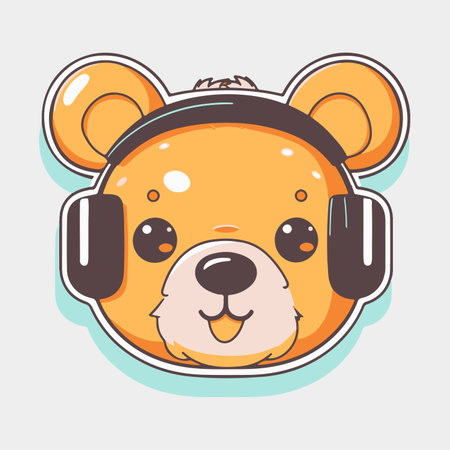 Cute cartoon bear with headphones. Vector illustration for your design.のイラスト素材