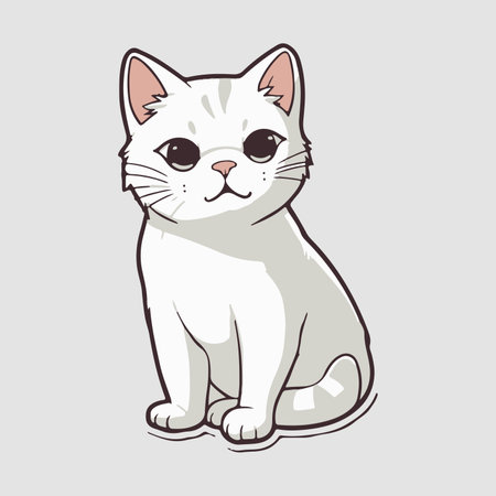 Cute white cat sitting on gray background. Vector cartoon illustration.のイラスト素材
