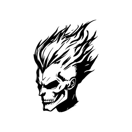 Skull with a haircut. Black and white vector illustration on a white background.のイラスト素材