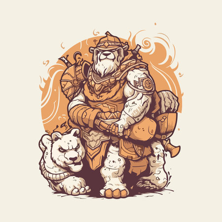 Sketch of a knight with a bear. Vector illustration.のイラスト素材