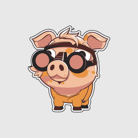 Cute cartoon pig wearing glasses. Vector illustration isolated on white background.のイラスト素材