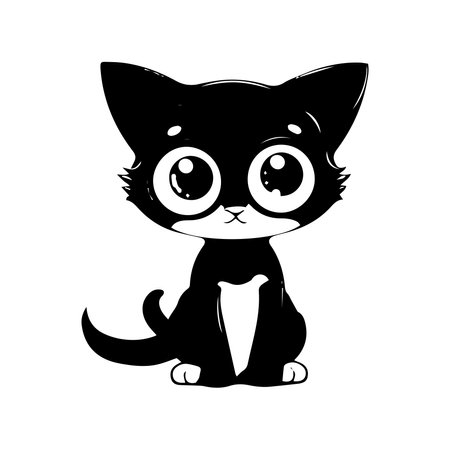 Cute cartoon black cat isolated on white background. Vector illustration.のイラスト素材