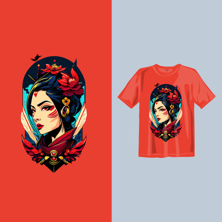 T-shirt design with a portrait of a beautiful girl. Vector illustrationのイラスト素材