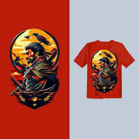 T-shirt print design with indian warrior warrior in warrior costumeのイラスト素材