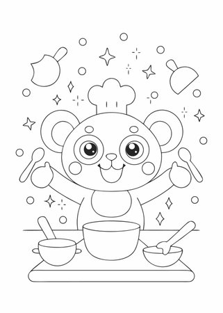 Coloring Page Outline Of a Cute Cartoon Mouse With Bowlsのイラスト素材