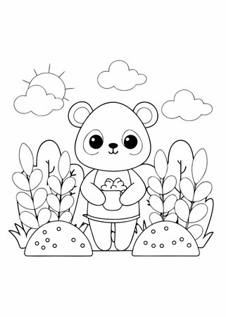 cute panda bear cartoon in the garden vector illustration graphic designのイラスト素材