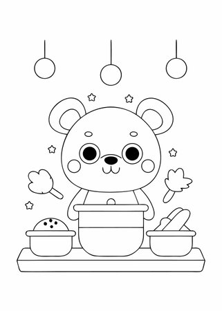 cute little bear in pot with utensils vector illustration designのイラスト素材