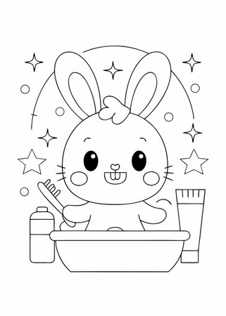 cute rabbit with toothpaste and brush in the bathroom vector illustration designのイラスト素材