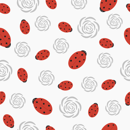 Seamless texture with ladybugs and roses.のイラスト素材